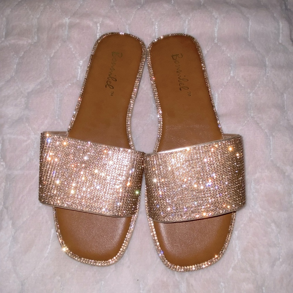 Gold rhinestone sandals